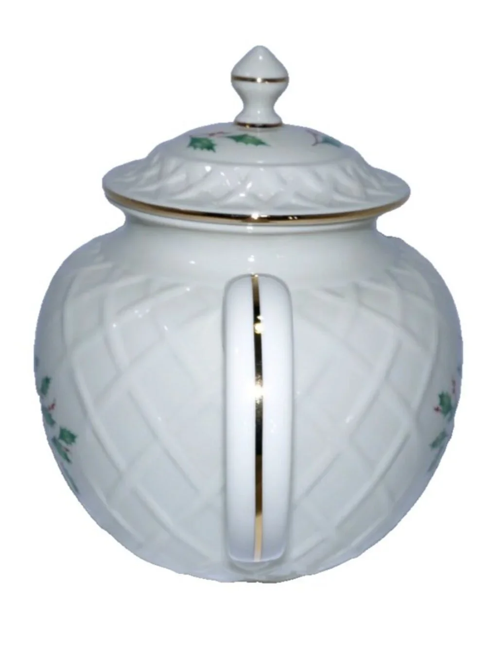 LENOX Dimensions Collection Holiday white TEAPOT green holly 7.5